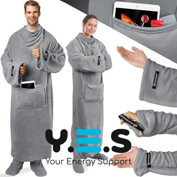 Плед-халат oversize довгий з кишенями з м’якого поліестеру, худі-плед (плед-кофта)