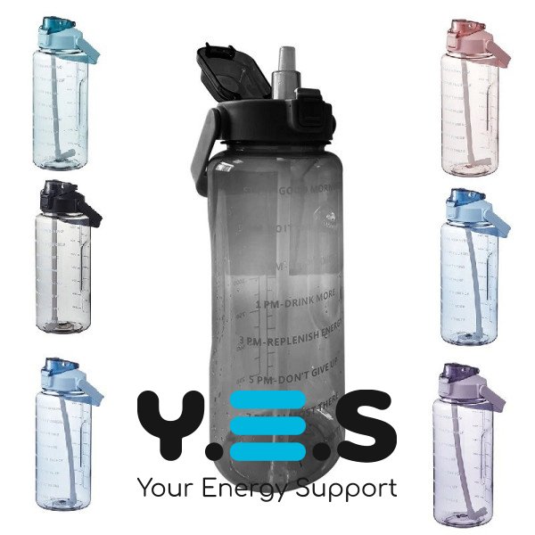 Пляшка для води 2 л з соломинкою та ручкою, пластикова