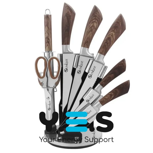 Набір кухонних ножів Unique UN-1833, 9 шт., нержавіюча сталь, на підставці