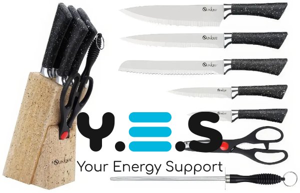 Кухонний набір ножів UNIQUE UN-1837, чорний комплект ножів для кухні