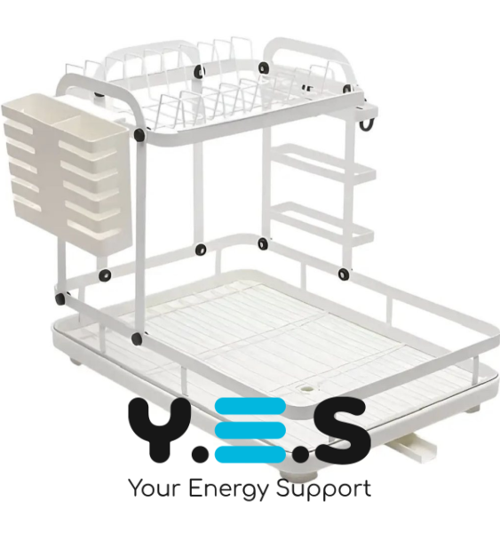 Двоярусна сушарка для посуду з відливом, 42×33×30 см, функціональна