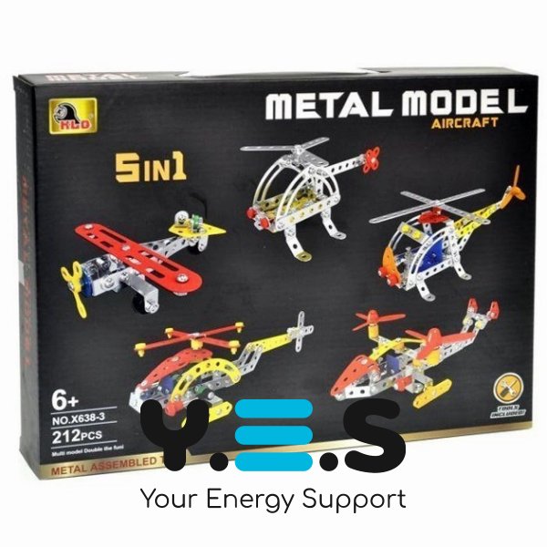 Металевий гвинтовий конструктор X638-3, 212 деталей, 5-в-1: вертольоти та літак