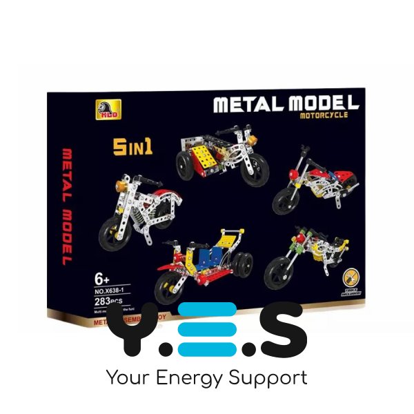 Металевий гвинтовий конструктор «Мотоцикли» 5-в-1, 283 деталі (механічний)