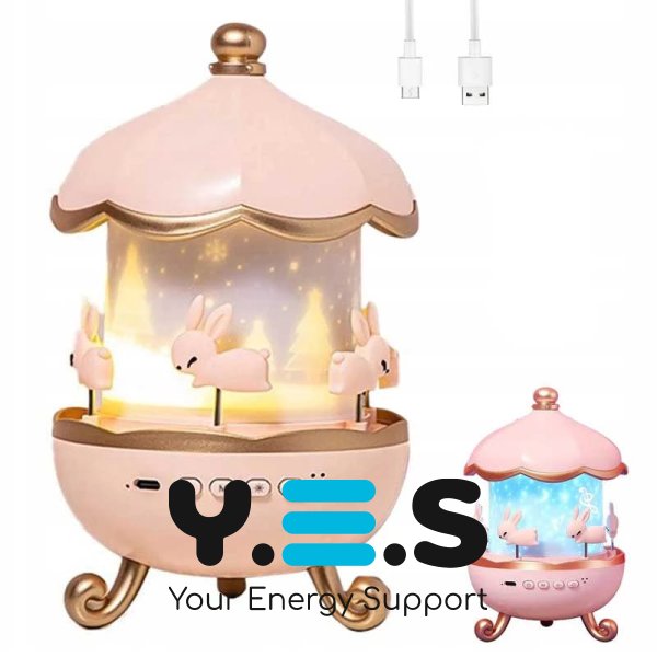 Музичний LED нічник «Карусель зайчиків» Bluetooth, обертання + 6 змінних картинок