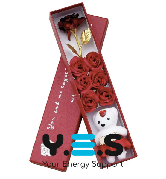 Подарункова коробка: троянди та ведмедик, квітковий набір із мила