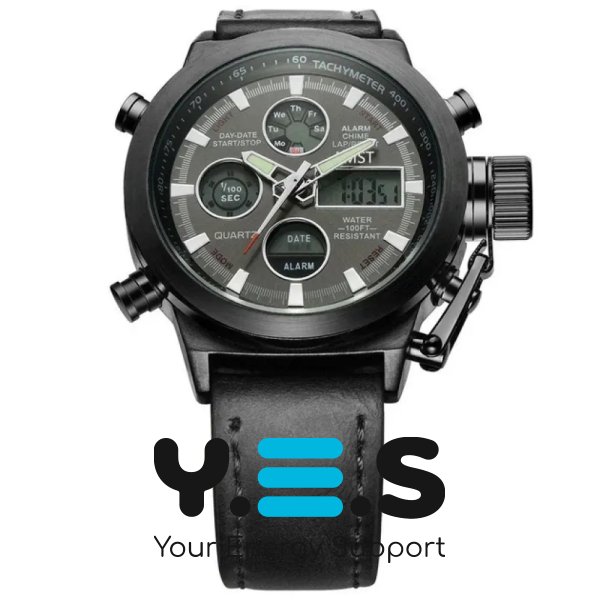 Чоловічий кварцовий наручний годинник AMST Watch, чорний — стильний для щодня, роботи й подарунка