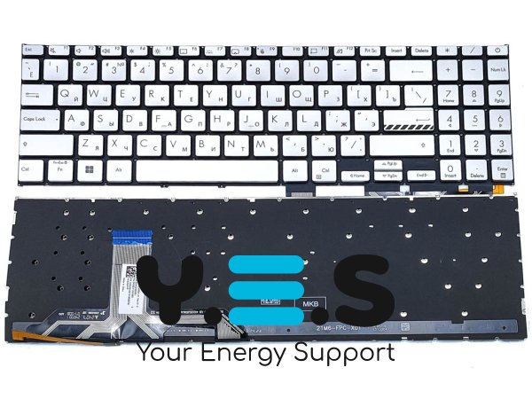 Клавіатура ASUS VivoBook X1605/X1605V/X1605VA/X1502/M1502/M1502Z/X1503/X1602/X1603/X1504/F1603/M1603Q/M1503Q/M1605XA3/X1505/X1505VA/X1505ZA, RU Silver, підсвітка