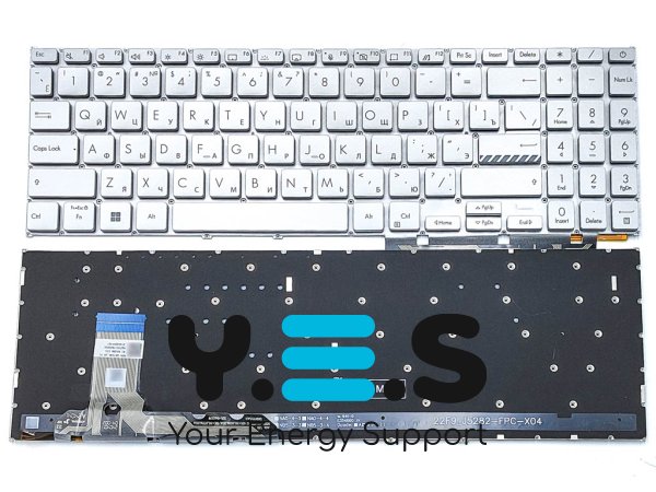 Клавіатура для ASUS E1504FA/E1504GA/E1505FA/E1505GA/L1504FA/L1504GA/K3604/K3605/15X/K3504/M3504/S3504, срібна, RU, підсвітка