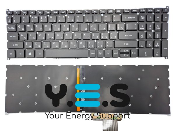 Клавіатура для ACER Aspire A317-32/317-33/A317-51/51G/51K/51KG/52/52G/A715-74/74G, RU, чорна, без рамки, з підсвіткою