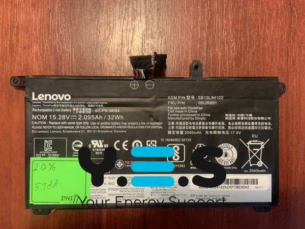Акумулятор Lenovo SB10L84122 (00UR890/891/892, 01AV493) для ThinkPad T570/T580/P51s/P52s, знос 20% Original