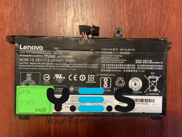 Акумулятор B5182 для Lenovo ThinkPad T570/T580/P51s/P52s (SB10L84122), знос 24% Original