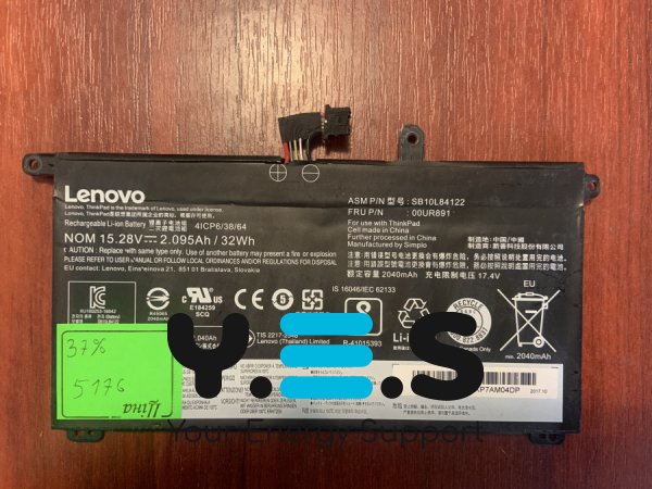 Акумулятор B5176 для Lenovo ThinkPad T570/T580/P51s/P52s SB10L84122 знос 37% Original