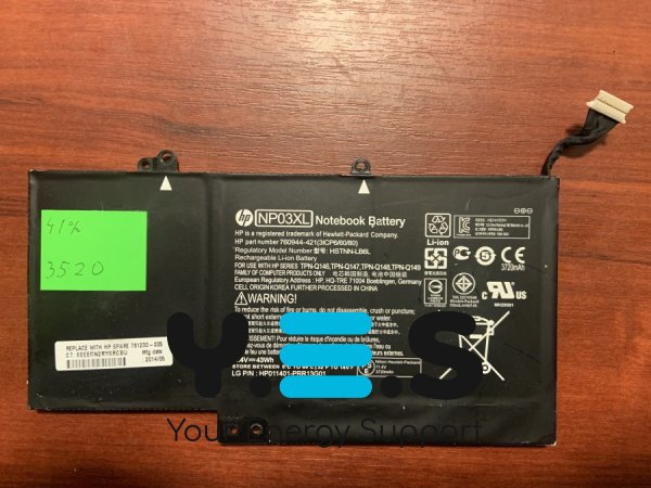 Акумулятор HP NP03XL (3520 HP), знос 41% для HP 15-W000/15-W100/13-A000/13-A100/15-U000/13-B100; Pavilion x360 13-A010DX/13-A000; ENVY x360 15-u010dx/15-u011dx/15-u110dx/15-u111dx/15-u170ca; заміна TPN-Q146/Q147/Q148/Q149, HSTNN-LB6L/UB6L, 760944-421/541