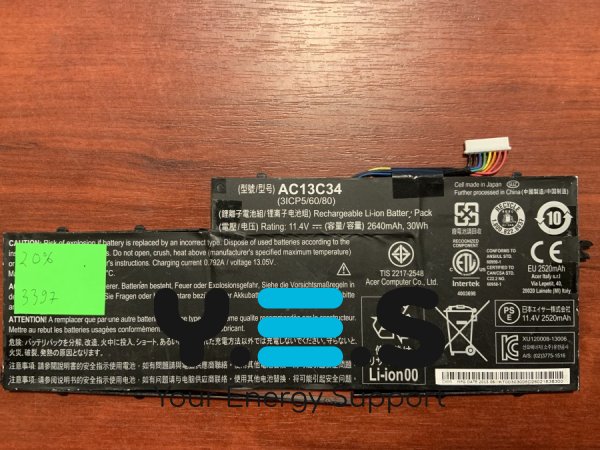Акумулятор AC13C34 (31CP5/60/80, KT.00303.006) для Acer V5-122P/V5-132/V5-132P/E3-111/E3-112V/E3-112M (знос 20%)