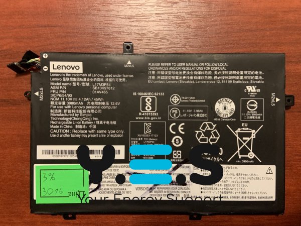 Акумулятор Lenovo L17C3P52 (знос 3%) для ThinkPad L14/L480/L490/L580, SB10K97610, 01AV463, L17M3P54