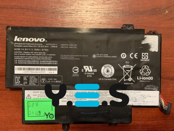Акумулятор Lenovo ThinkPad S1 Yoga 12.5" (20CDS00800/00700/00500) 45N1706 (45N1705/45N1707) б/у, знос 28% Original