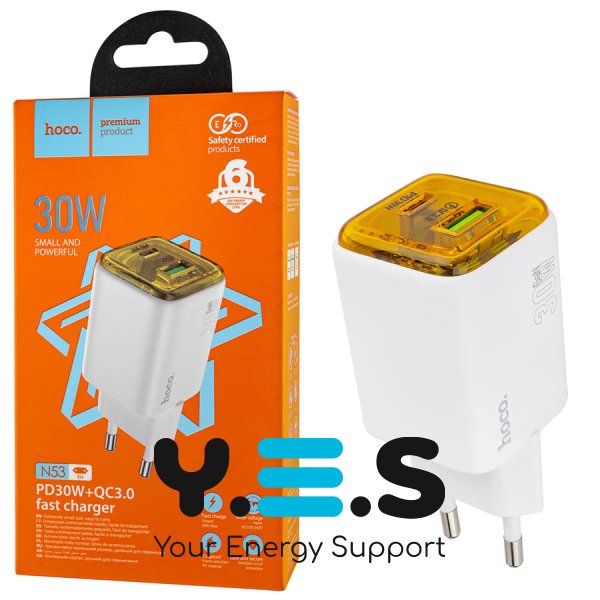 Зарядний пристрій HOCO N53 Monsoon PD 30W + QC 3.0, білий (6942007630436)