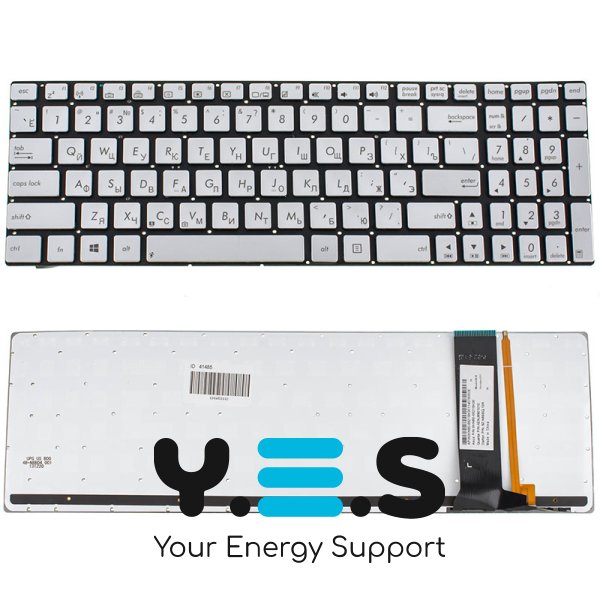 Клавіатура для ноутбука ASUS G550/N550/N750, срібляста, з підсвіткою, RU-розкладка, без рамки