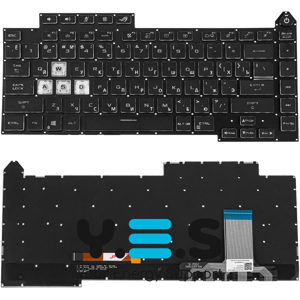Клавіатура для ноутбука ASUS G513 series, чорна, без рамки, RGB-підсвітка, RU/EN