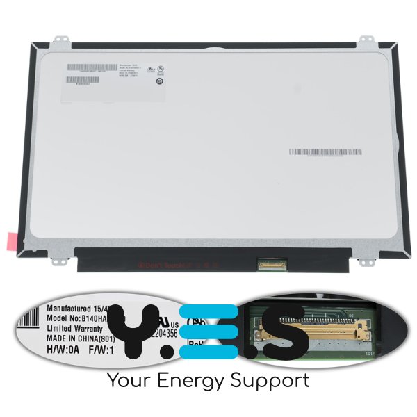 Матриця 14" B140HAN02.0 IPS FHD 1920x1080 eDP 30pin 220cd/m² матова Slim, роз’єм справа (renew)