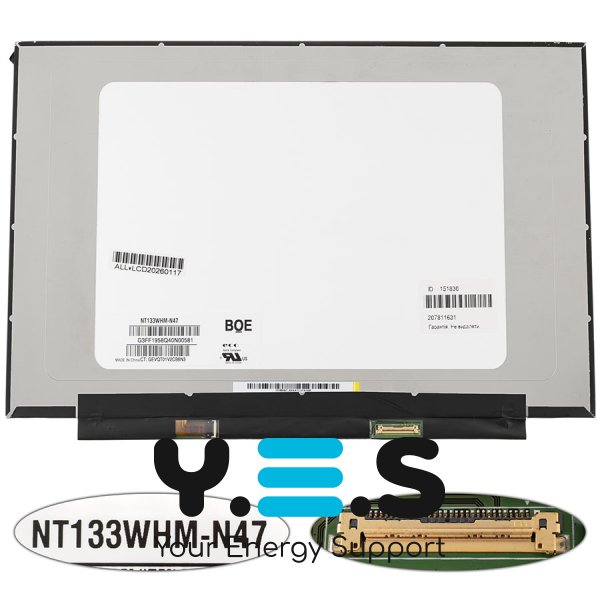 Матриця 13.3" NT133WHM-N47 1366×768 eDP 30pin LED Slim матова, розʼєм справа знизу для ноутбука