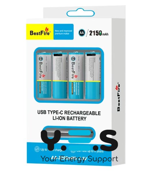 AA Li-Ion акумулятори BestFire 2150mAh з USB‑C зарядкою, перезарядні (набір 4 шт.)