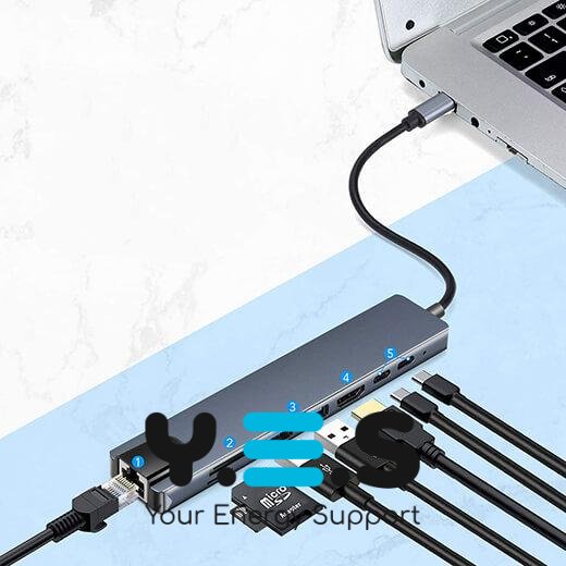 USB‑C хаб 8‑в‑1: RJ45, HDMI, USB, TF/SD (Type‑C)