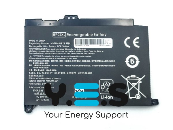 Акумулятор BP02XL для HP Pavilion 15 AU/15-AU/15-AW (HSTNN-LB7H, HSTNN-UB7B) 7.6V 5300mAh 40Wh