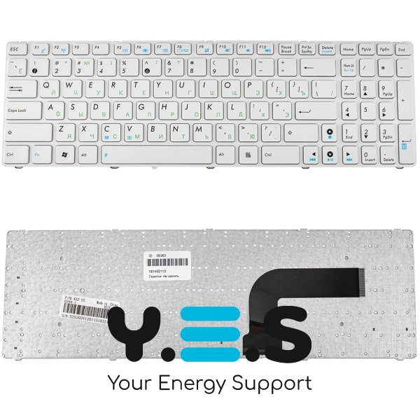 Клавіатура для ноутбука ASUS A52/K52/X54/N53/N61/N73/N90/P53/X55/X61, RU, біла (версія K52)