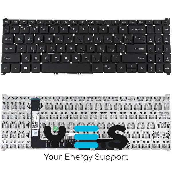 Клавіатура для ноутбука Acer Aspire A315-59, RU, чорна, без рамки