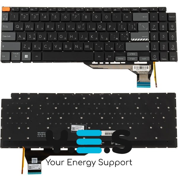 Клавіатура для ноутбука ASUS K6604 series, RU, чорна, без рамки, підсвітка, Red Esc