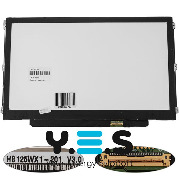 Матриця 12.5" HB125WX1-201 1366×768 eDP 30pin LED Slim матова, кріпл. вуха, розʼєм справа (renew)