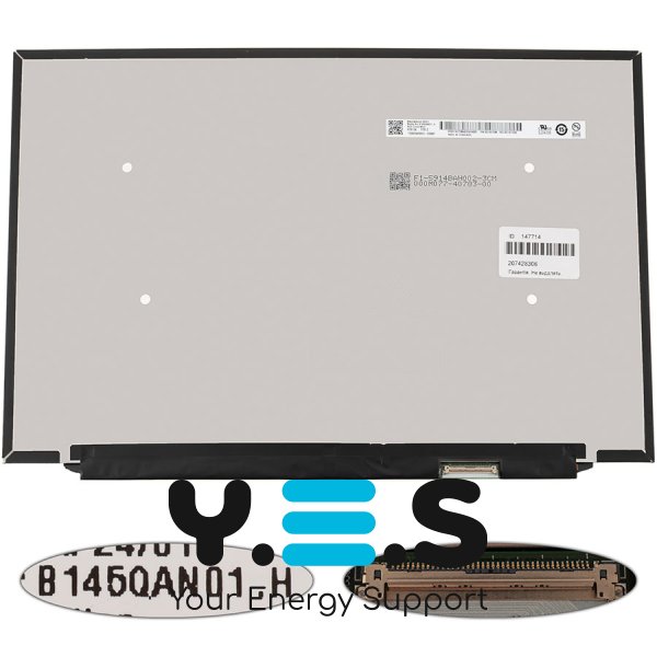 Матриця 14.5" B145QAN01.H IPS 2560×1600 90Гц eDP 40pin LED Slim матова (розʼєм справа знизу)