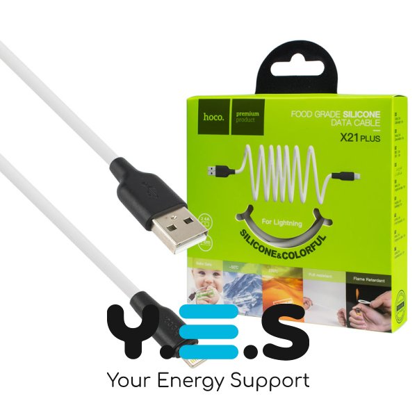 Кабель HOCO X21 Plus USB–Lightning 2.4A 1 м силіконовий, силіконові конектори, чорний/білий