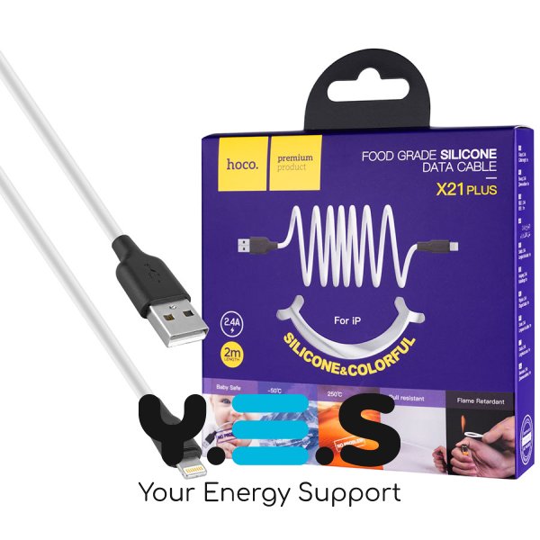 Кабель HOCO X21 Plus USB–Lightning 2.4A 2 м, силіконовий, чорний/білий (iPhone/iPad)