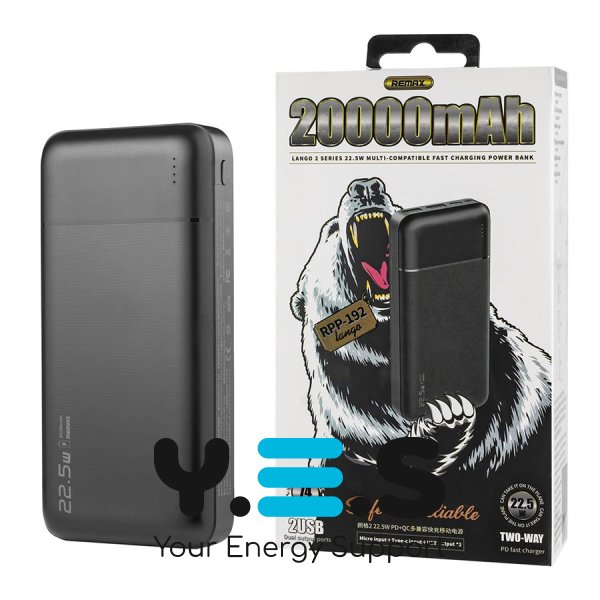 Универсальная мобильная батарея Remax RPP-192 Lango II Series QC 22.5W + PD 18W, 20000mAh, black