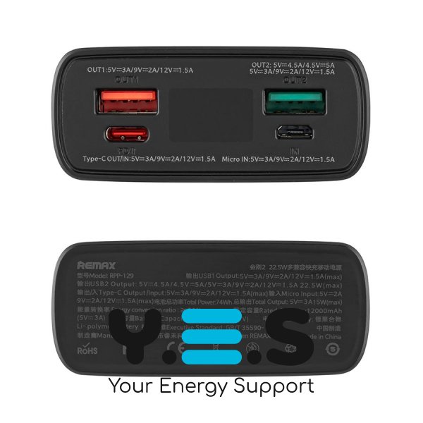 Универсальная мобильная батарея Remax RPP-129 Kingkong II QC 22.5W + PD 18W, 20000mAh, Grey