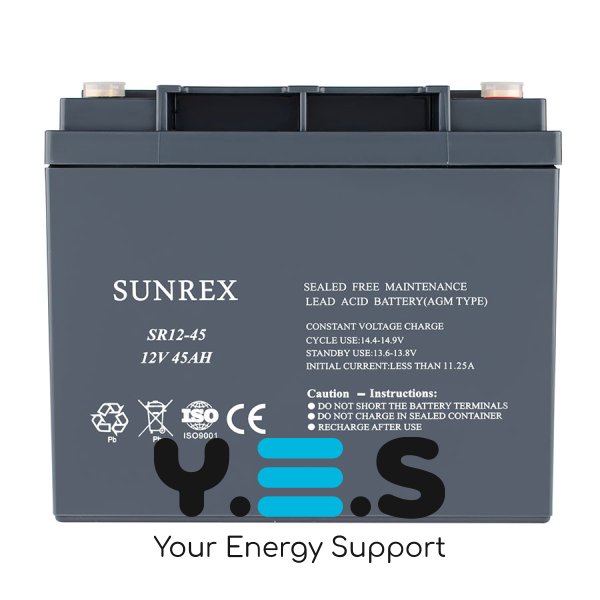 Акумуляторна батарея SUNREX SR12-45, Ємність: 45Ah, 12V, 12.9kg, AGM battery, розміри: 198х166х174мм (ДБЖ UPS)