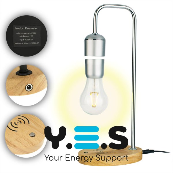 Левітирующая лампа, нічник "Лампочка" на квадратній стійці (левітаційна лампа), silver, дерево