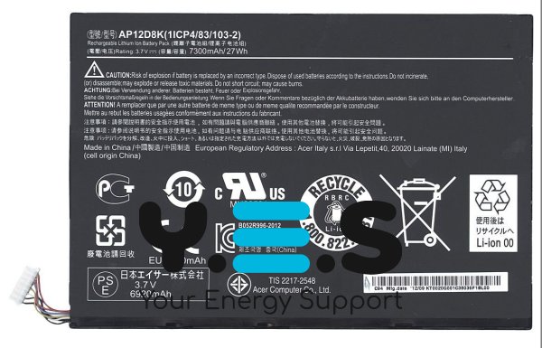 Original 7300mAh 3.7V акумулятор AP12D8K для Acer Iconia Tab W510
