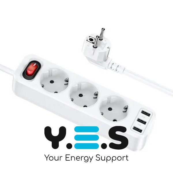 NS2 3-позиційний подовжувач 3 розетки 3 USB 1.8м (3*USB-виходи) (ЄС/Німеччина) white