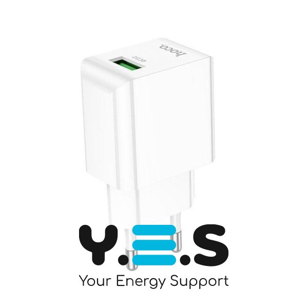 Зарядний пристрій USB HOCO C98A 1USB 18W 3A QC White N