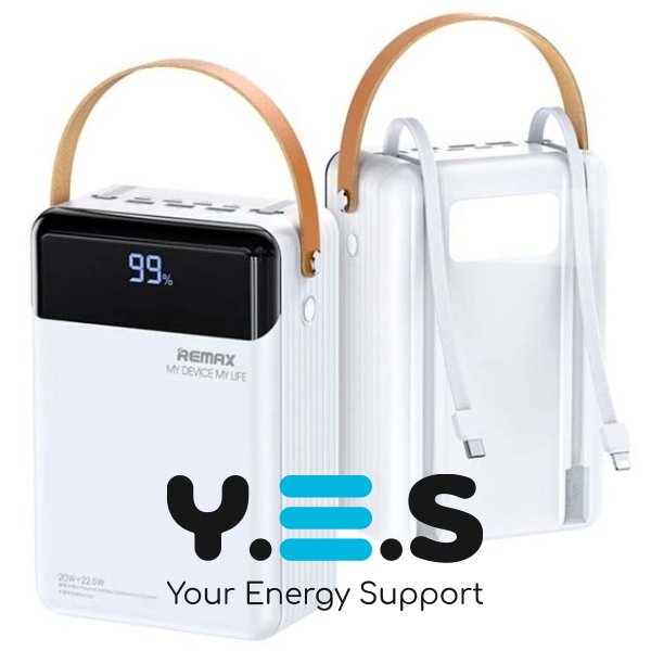 Power Bank  80000mAh Remax RPP-566 Білий Lesu II PD20W+QC22.5W 3USB/2Type-C/micro-USB/Lightning Світлодіодна лампа з фонарем для заряджання пристроїв із кабелями Type-C і Lightning