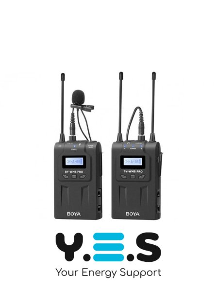 Бездротова мікрофонна система Boya BY-WM8 Pro-K1 складається з передавача, приймача і петличного мікрофона.