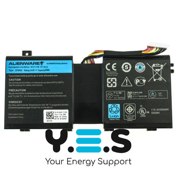 Батарея (оригінал) для Dell Alienware 17 R5 17 R1 7X M17X-R5 18 R1 18X M18X-R3 2F8K3 14.8V 86Wh