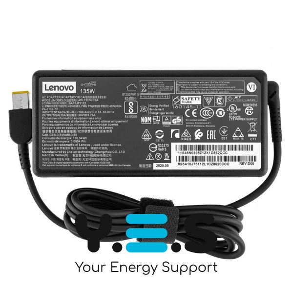 Оригінальний блок живлення для ноутбука Lenovo 135W 20V 6.75A (USB + Square 5-pin) чорний RECTANGULAR