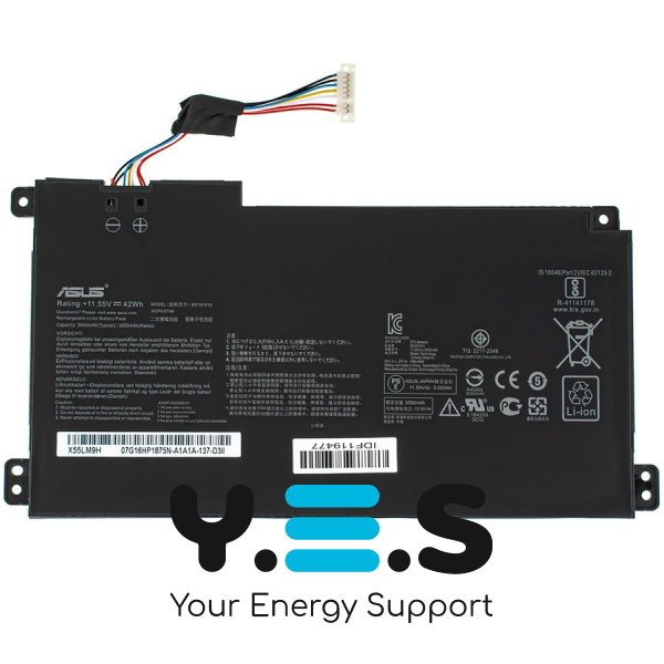 Оригінальна батарея ASUS B31N1912 (зі шлейфом) для VivoBook E410MA, E510MA, E410KA, E510KA — 11.55V, 3640мАг, 42Wh, Чорна