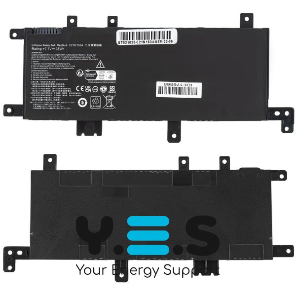 Батарея для ноутбука ASUS C21N1634 (VivoBook X542UA, X542UF, X542UN, X542UR, X542BP) — 7.4V, 5000mAh, 38Wh, чорна