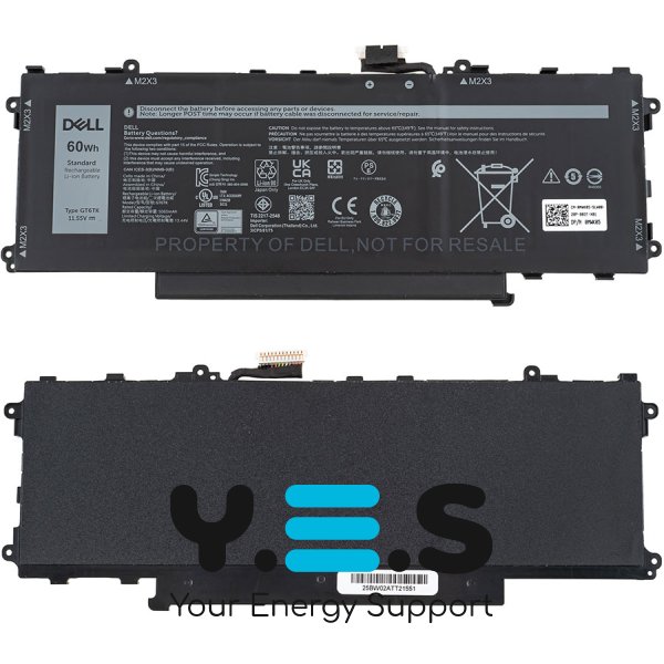 Оригінальна батарея для ноутбука DELL GT6TK (Latitude 9440 2-in-1) — 11.55V, 60Wh, чорна