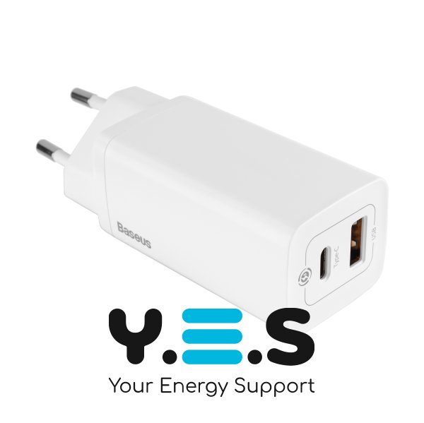 Зарядний пристрій Baseus GaN2 Lite Quick Charger C+U 65W EU Білий (CCGAN2L-B02)